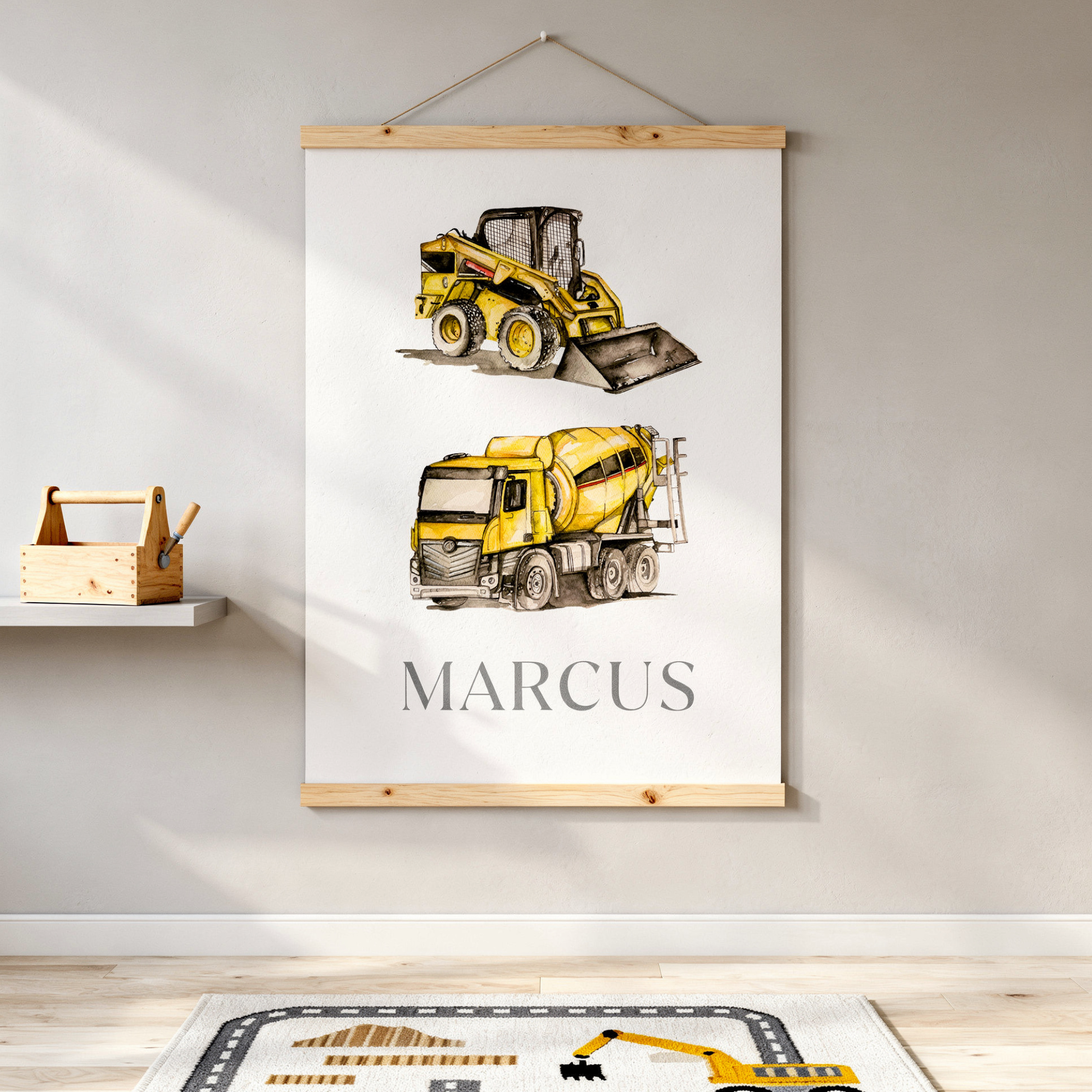 Construction | Wall Art Print | Bobcat & Cement Mixer