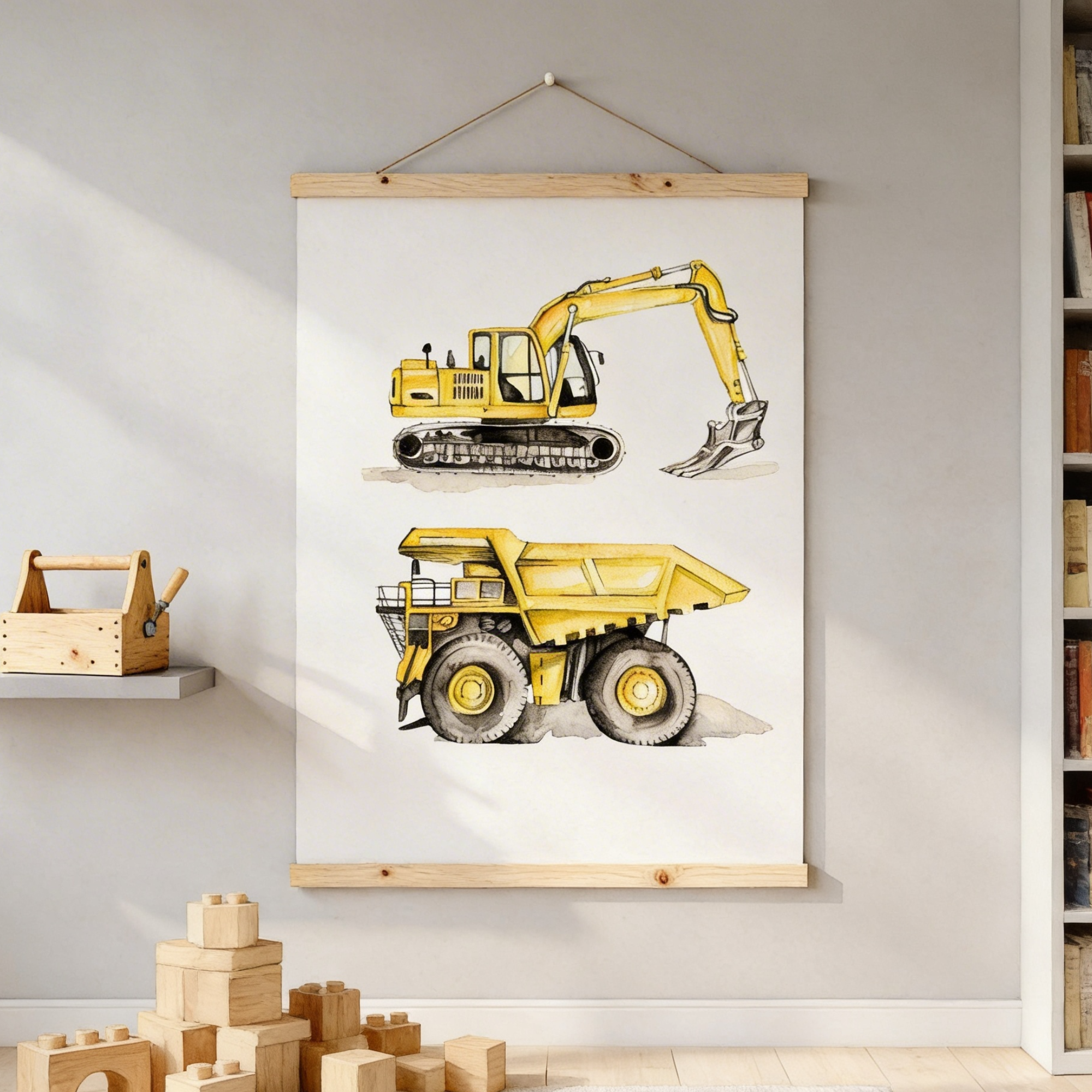 Construction | Wall Art Print | Digger & Dump Truck