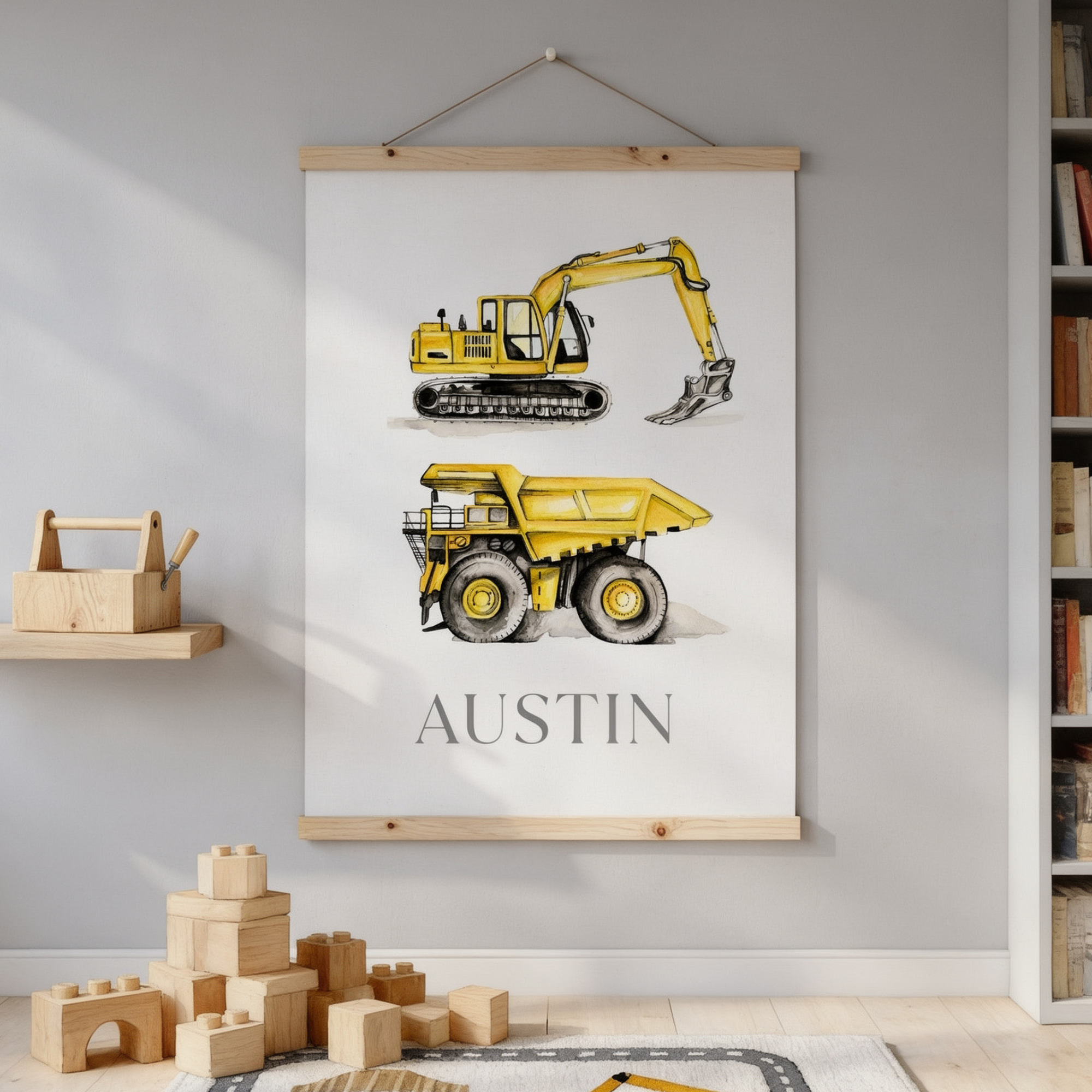 Construction | Wall Art Print | Digger & Dump Truck