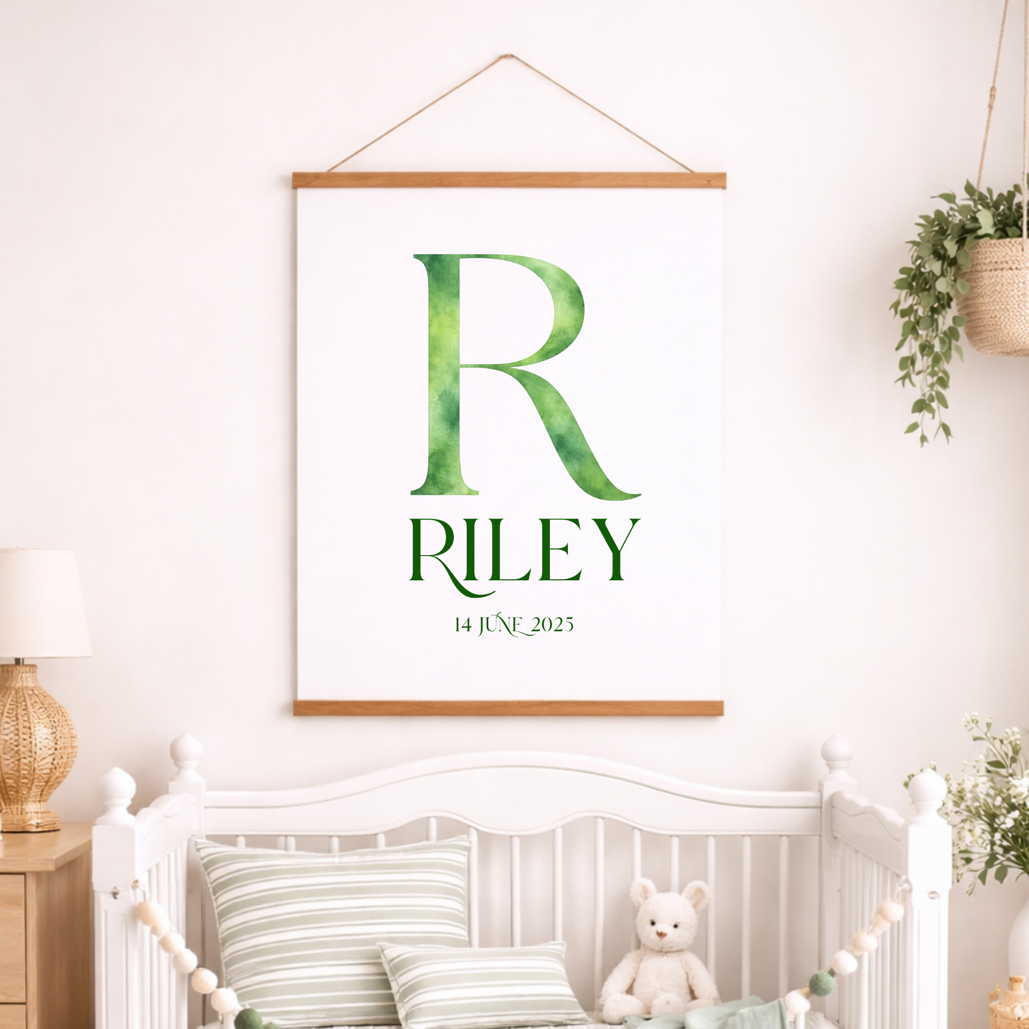 Watercolour Initial | Custom Name & Date Wall Print
