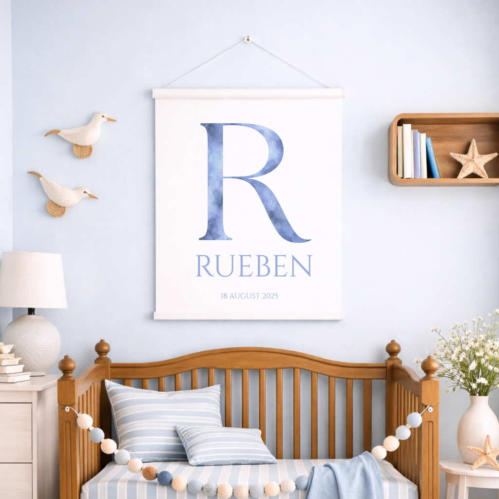 Watercolour Initial | Custom Name & Date Wall Print