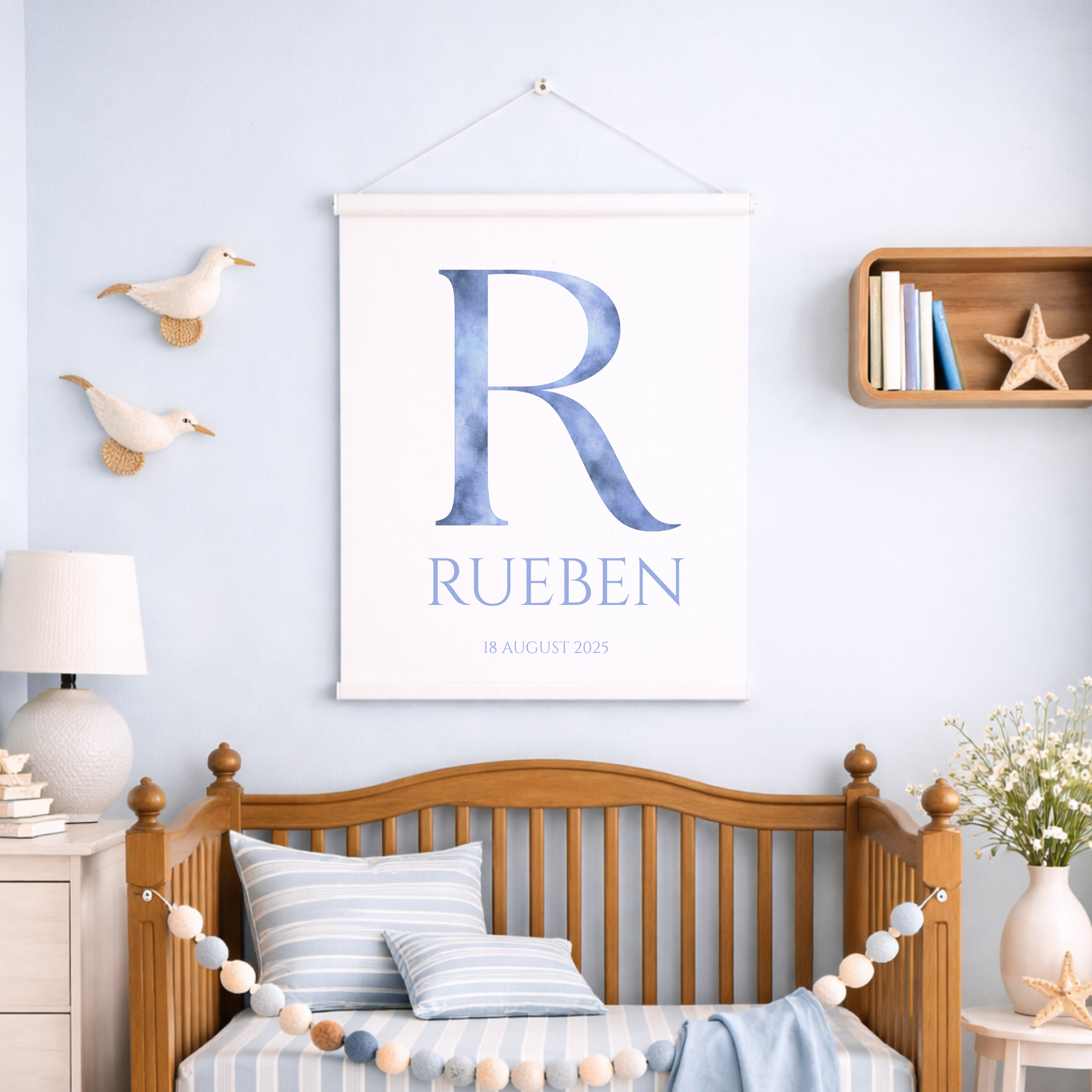 Watercolour Initial | Custom Name & Date Wall Print