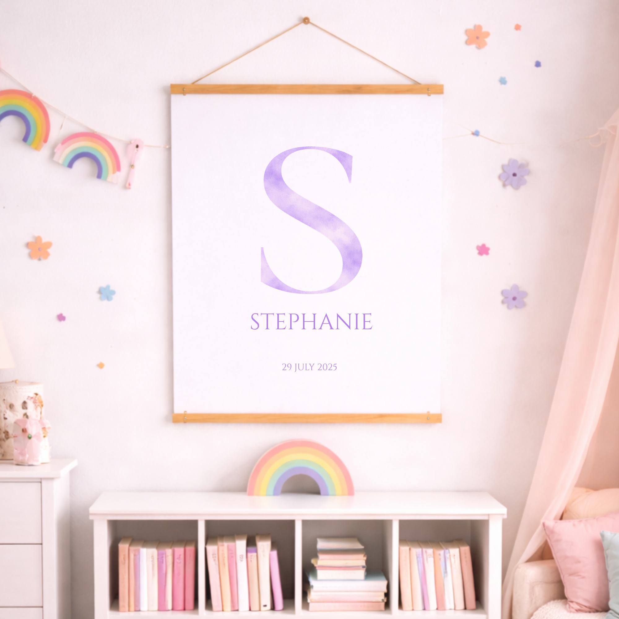 Watercolour Initial | Custom Name & Date Wall Print