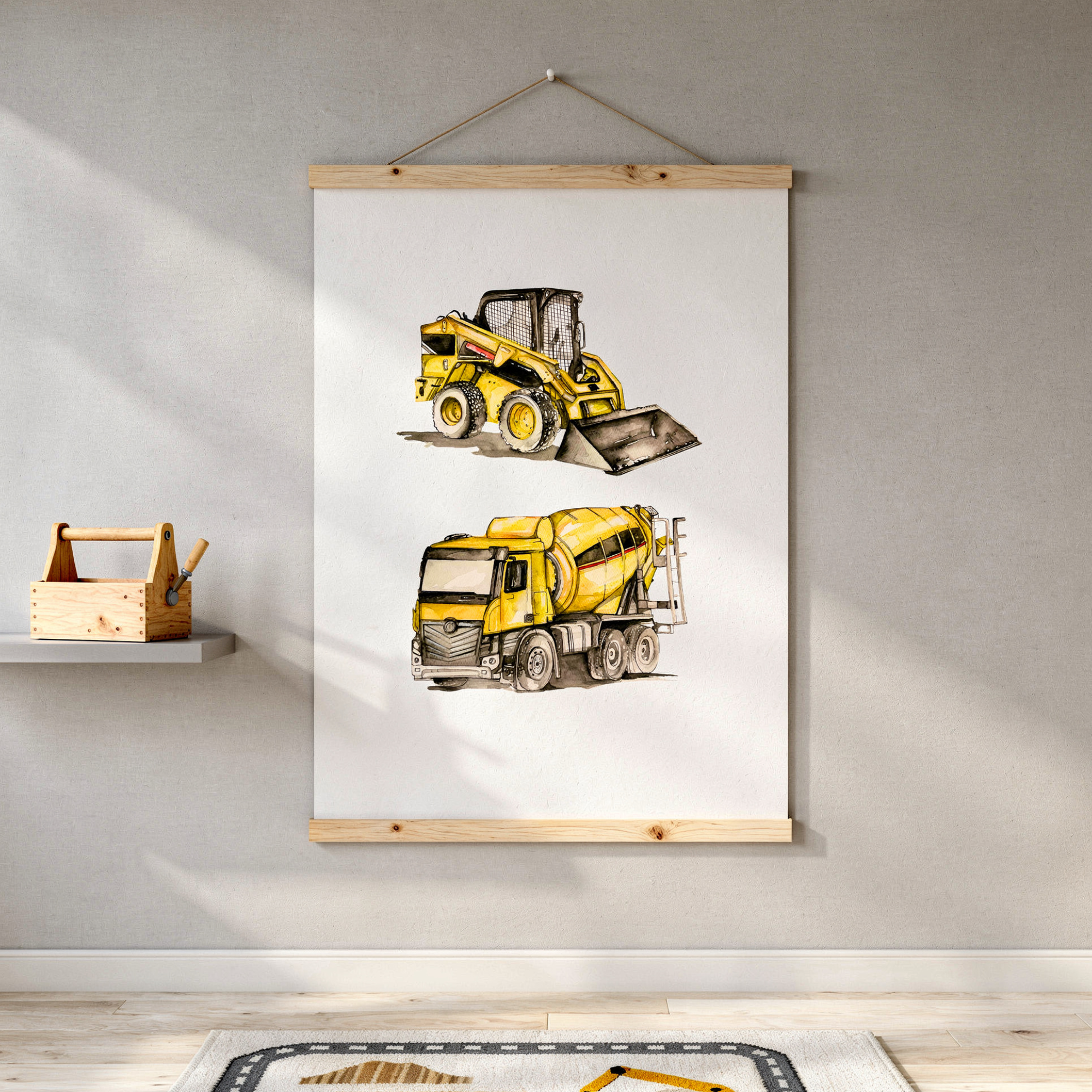 Construction | Wall Art Print | Bobcat & Cement Mixer