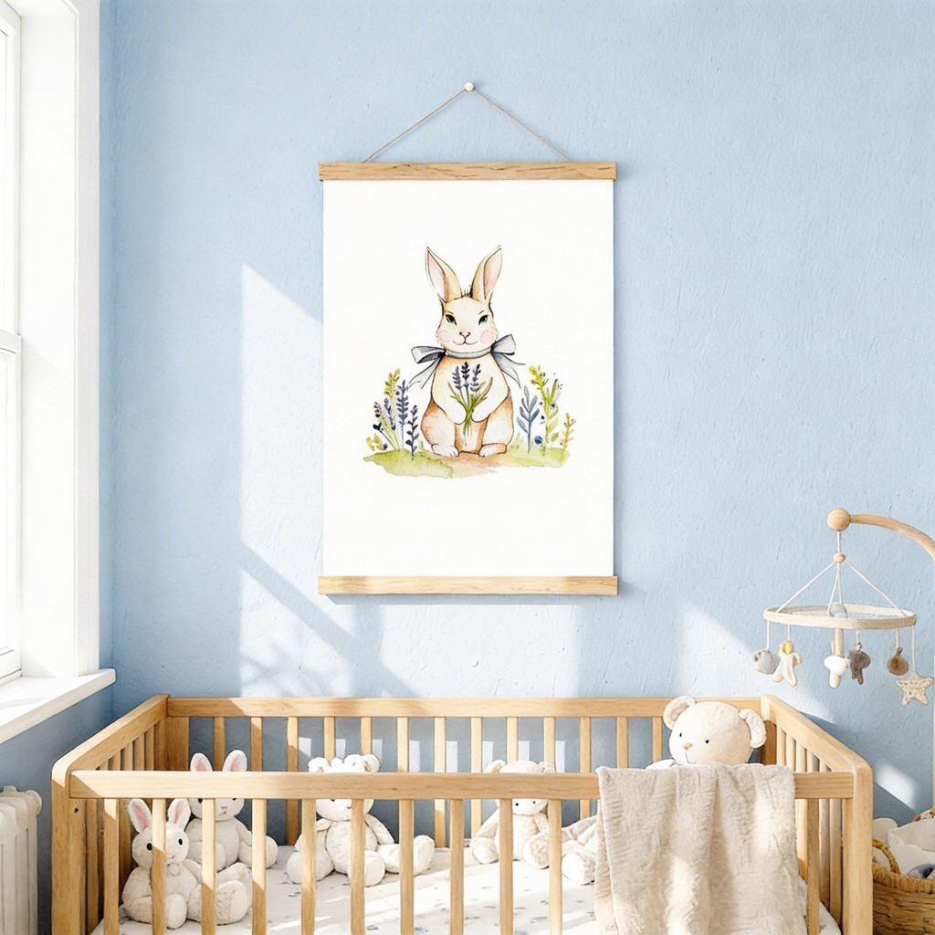 Bunny & Blue Bow | Wall Art Print