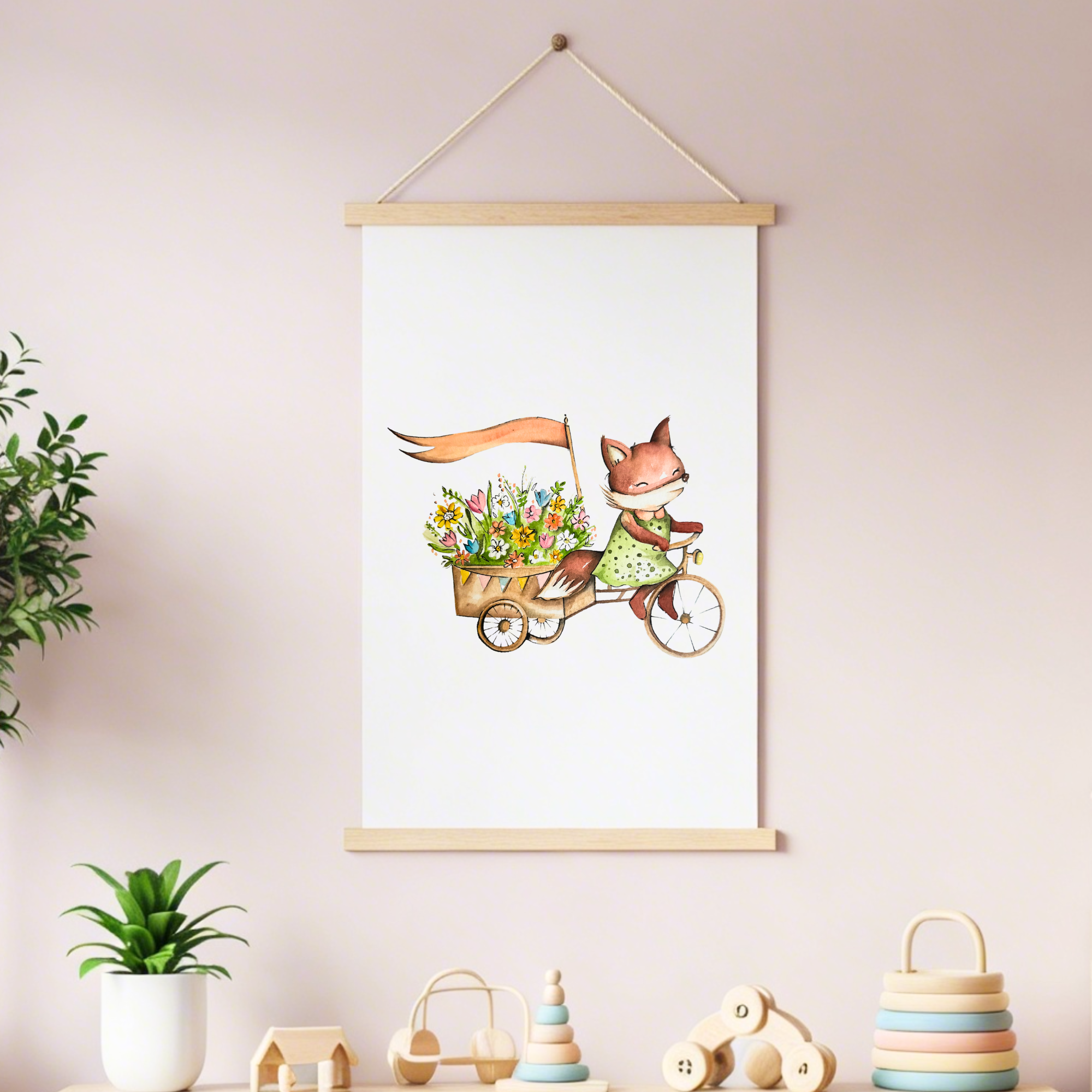 Fox & Flower Cart | Wall Art Print
