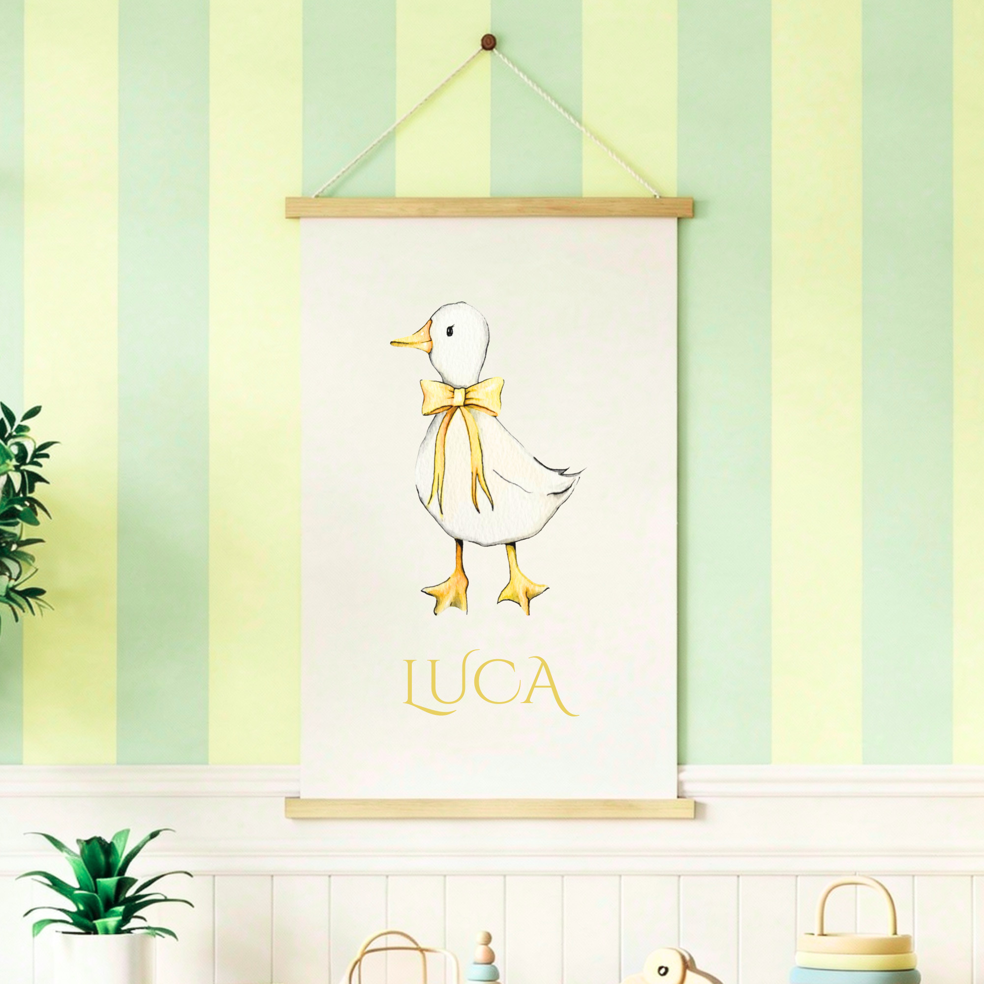 Duck & Yellow Bow | Wall Art Print